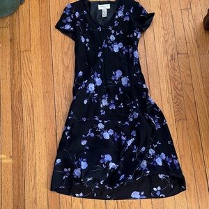 Evan Picone vintage 1990s Floral Black and Blue Dress